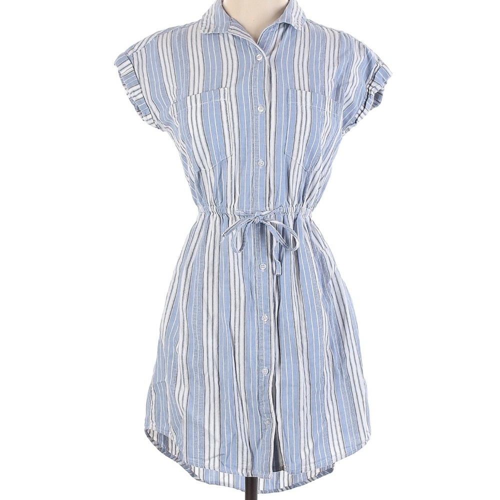 2/$20: Linen Mini Dress, Blue & White Striped